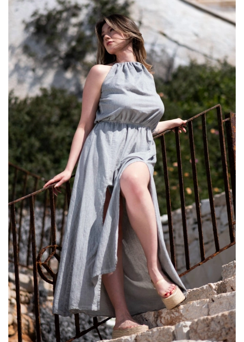 Ateiler Chaputs Linen Flora Gray Dress One-Size