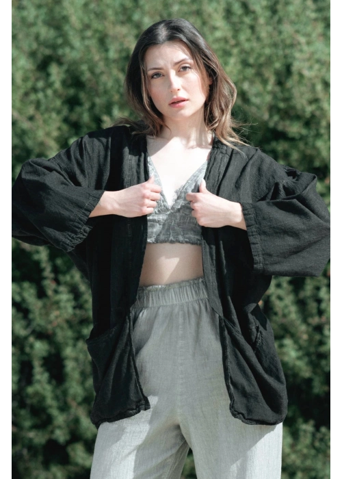 Gaia Black Linen Kimono