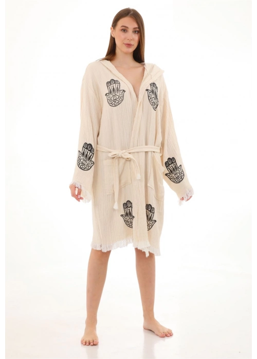 Hamsa Ahşap Damgalı Bornoz