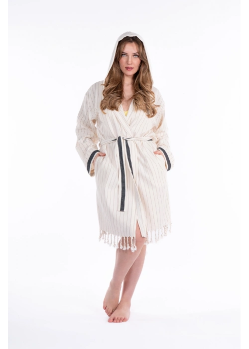 Hieron Beige Hooded Bathrobe