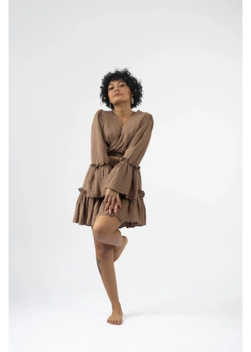 Ateiler Chaputs %100 Pamuk Müslin Ilayda Kahve Bluz One-Size