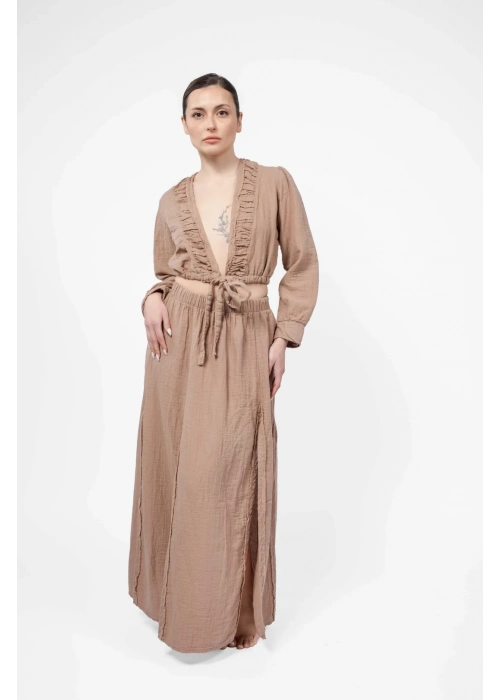 Ateiler Chaputs %100 Pamuk Müslin Mera Kahve Bluz One-Size