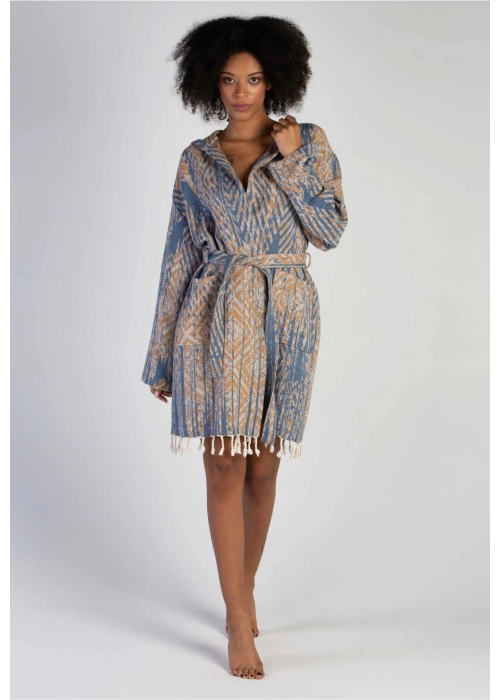 Tonna Navy Blue & Caramel Bathrobe