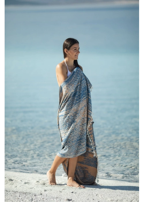 Tonna Navy Blue & Caramel Peshtemal