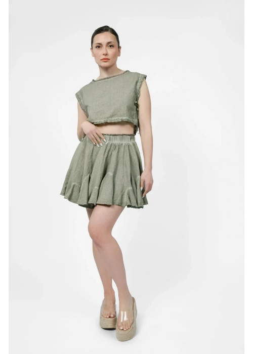 Ateiler Chaputs Keten Vesa Yeşil Crop One-Size