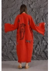 Tiger Wooden Printed Red Kaftan