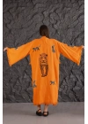 Tiger Wooden Printed Orange Kaftan