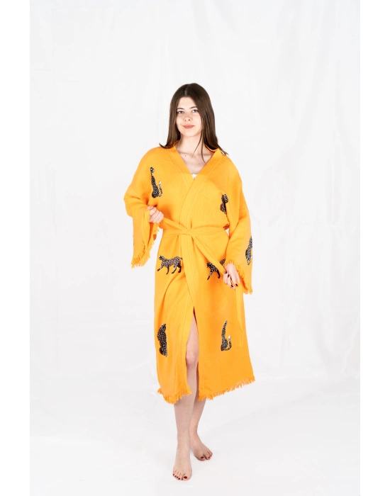 Tiger Wooden Printed Yellow Kaftan