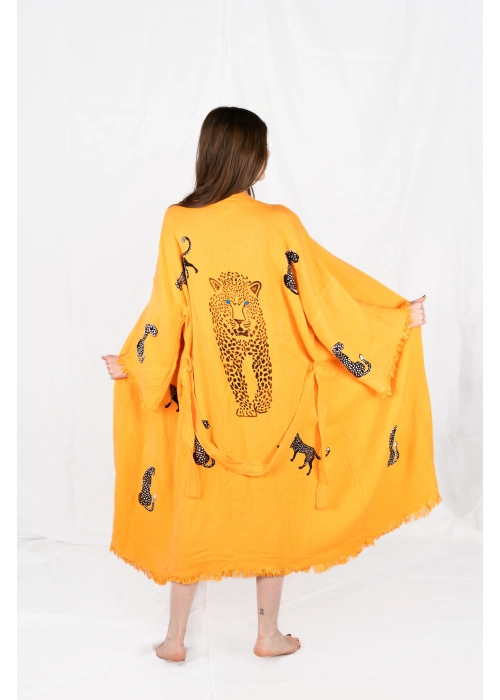 Tiger Wooden Printed Yellow Kaftan