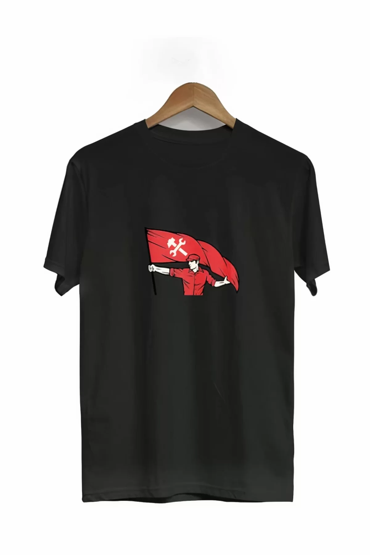 1 Mayıs Emekçilerimiz İçin Özel Tasarım Bayraklı Emekçi Baskılı T-shirt - Siyah