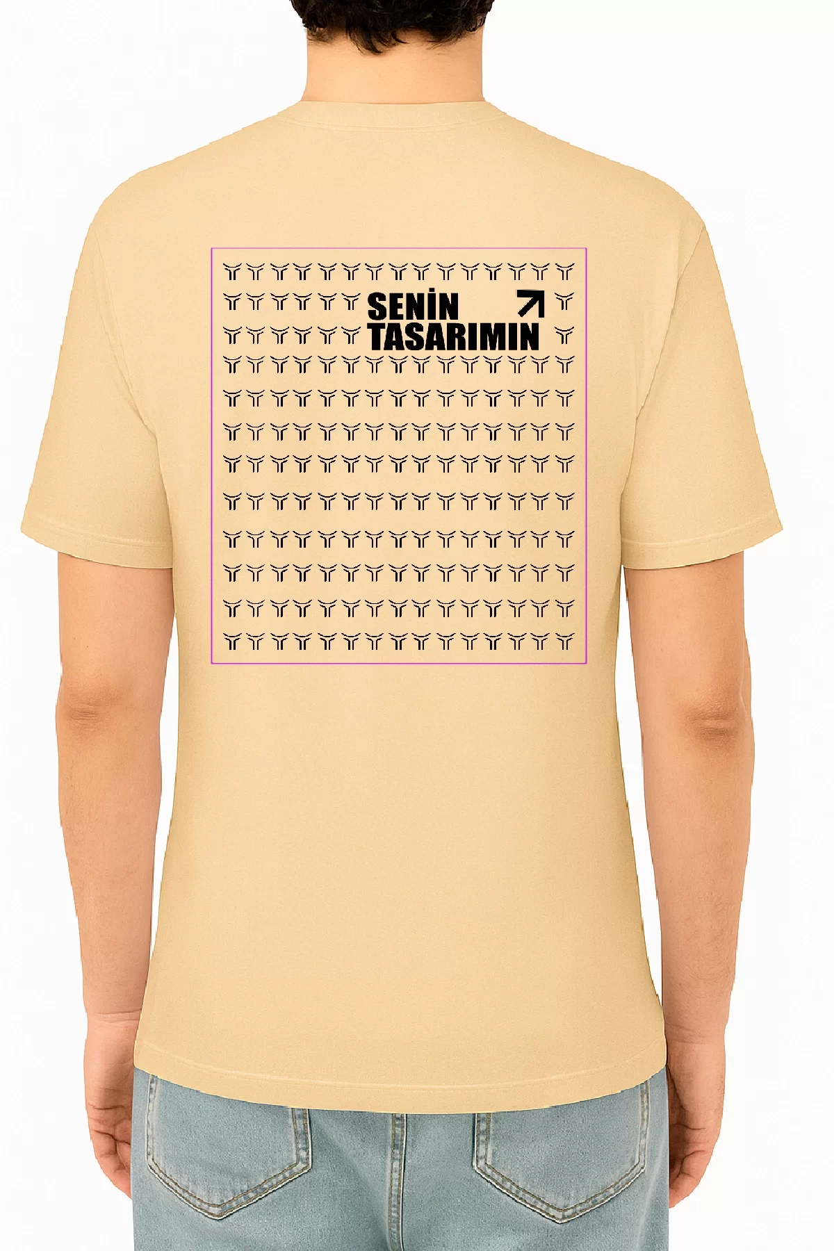24/1 Düz Ön Arka Sizin Tasarımınız Oversize T-shirt - Bej