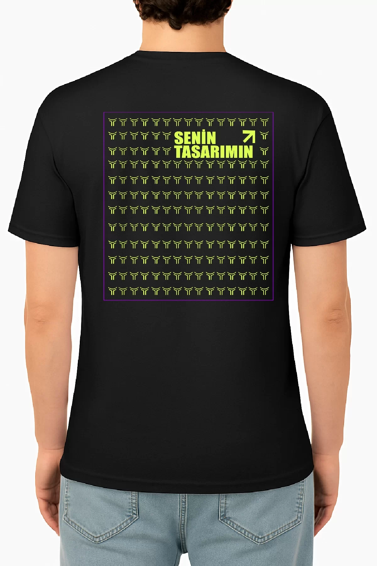 24/1 Düz Ön Arka Sizin Tasarımınız Oversize T-shirt - Siyah