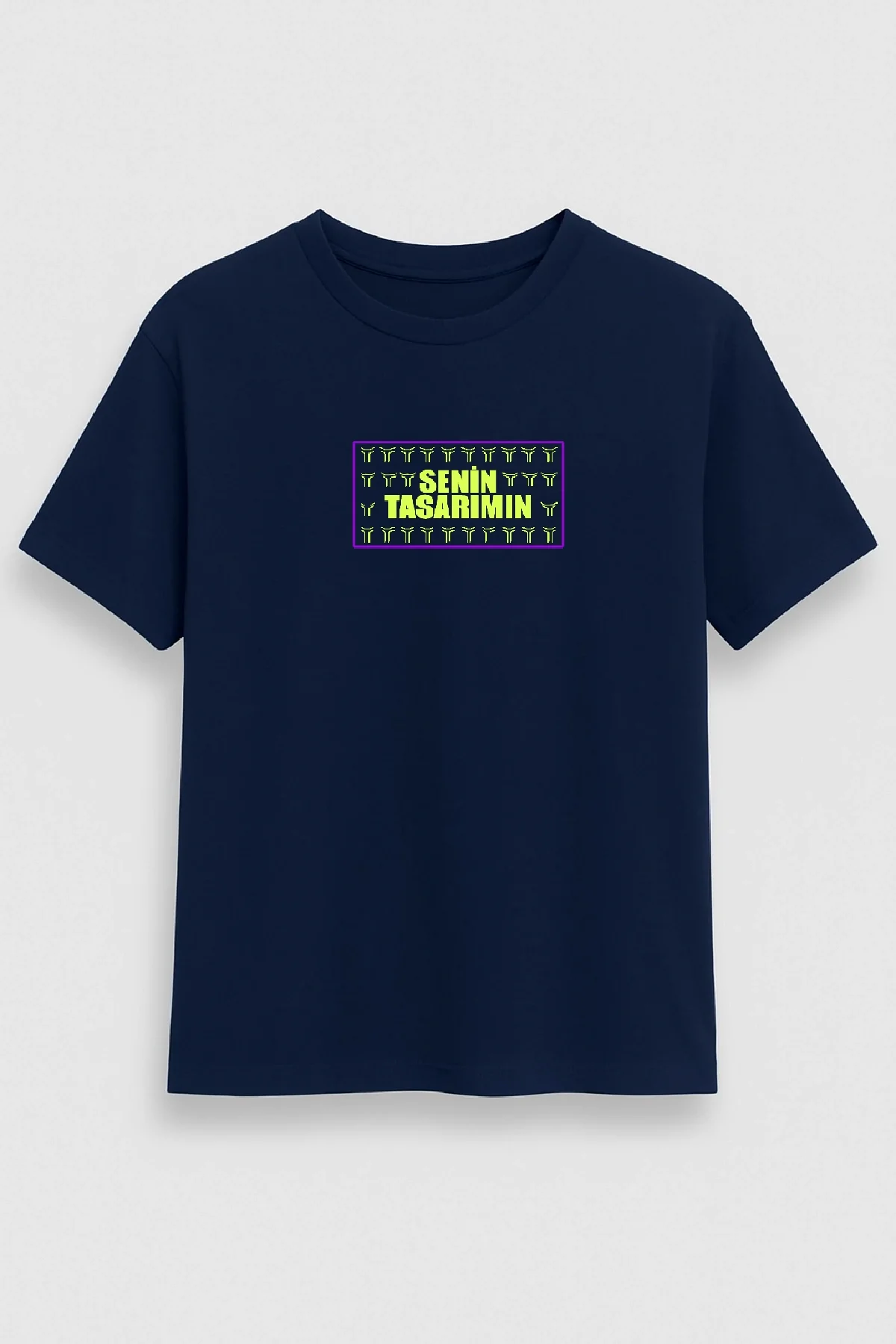 24/1 Düz Ön Sizin Tasarımınız Oversize T-shirt - Lacivert
