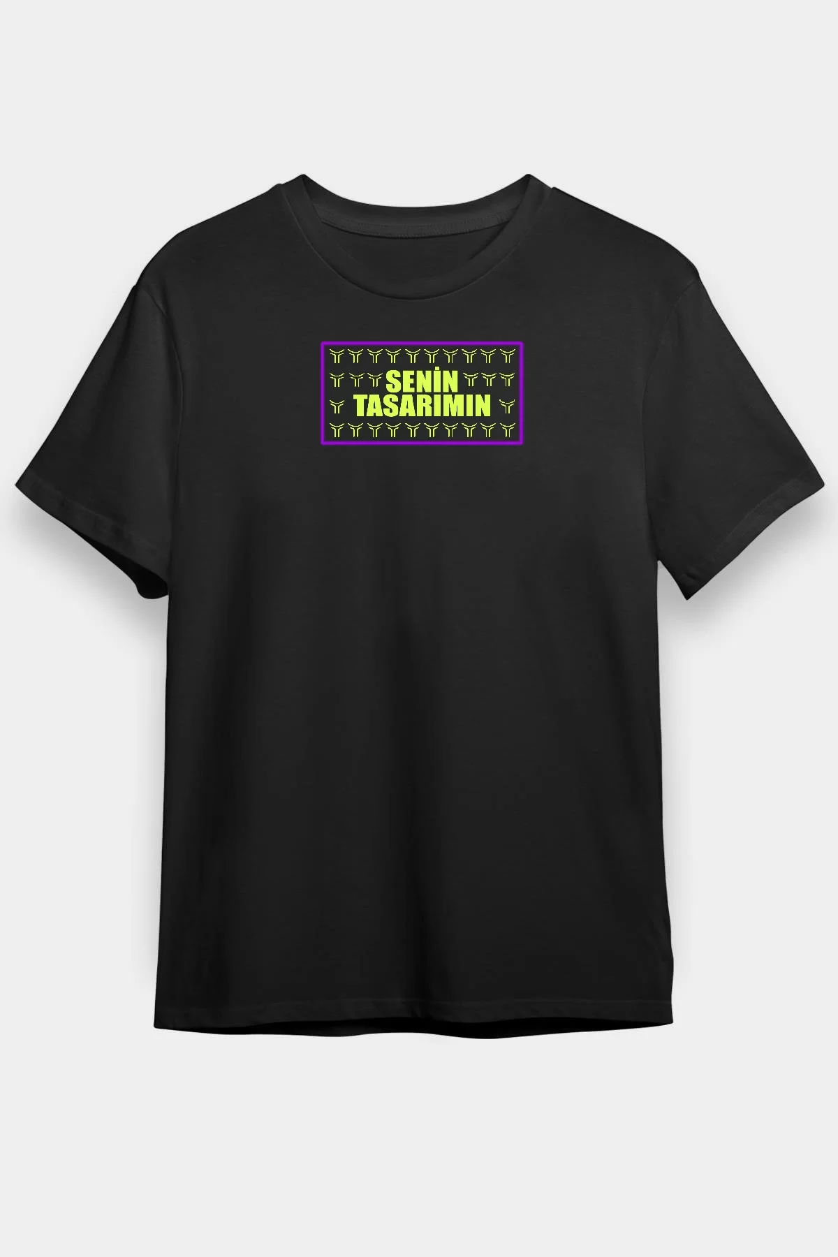 24/1 Düz Ön Sizin Tasarımınız Oversize T-shirt - Siyah