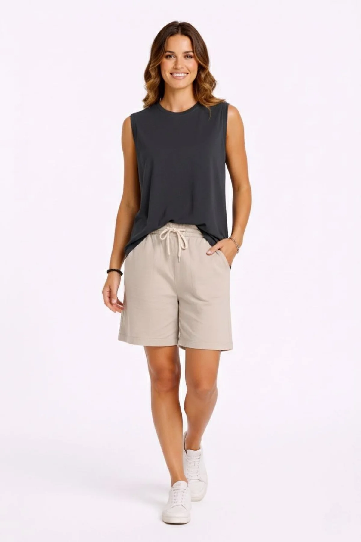 Oversize Kadın Atlet Salaş Kalıp Bisiklet Yaka Basic Yazlık Spor Bluz - Füme