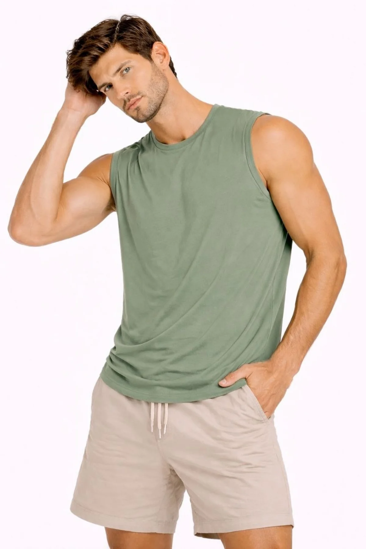 Erkek Sıfır Kolsuz Atlet Bisiklet Yaka Oversize Basic Spor Üst, Günlük ve Fitness Kullanımına Uygun - Mint Yeşili