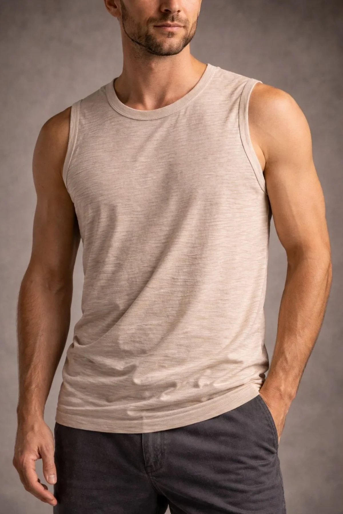 Erkek Flamlı Sıfır Kolsuz Atlet ve Fitness - Taş