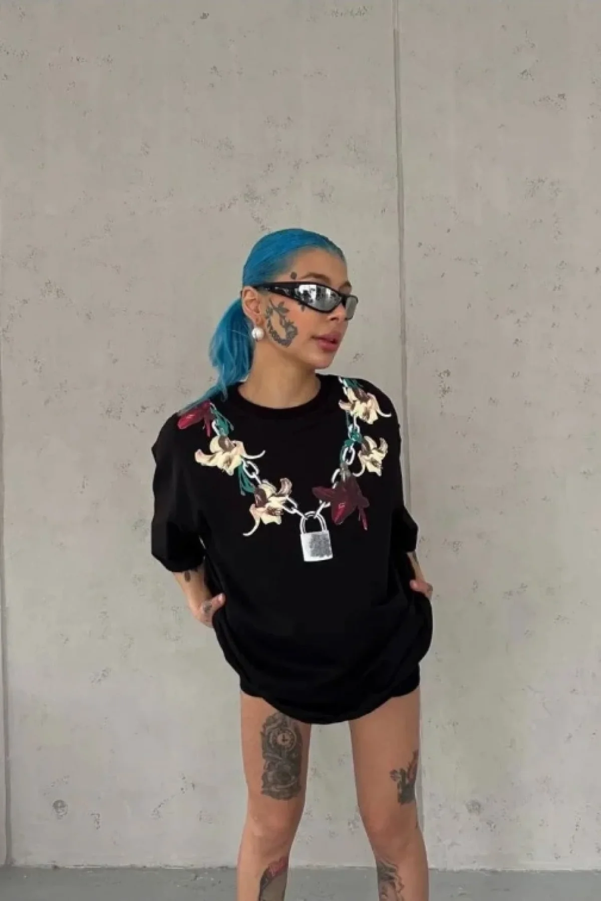 Kadın Baskılı T-Shirt Kısa Kol Bisiklet Yaka Regular Rahat Kalıp Günlük Tişört - Siyah