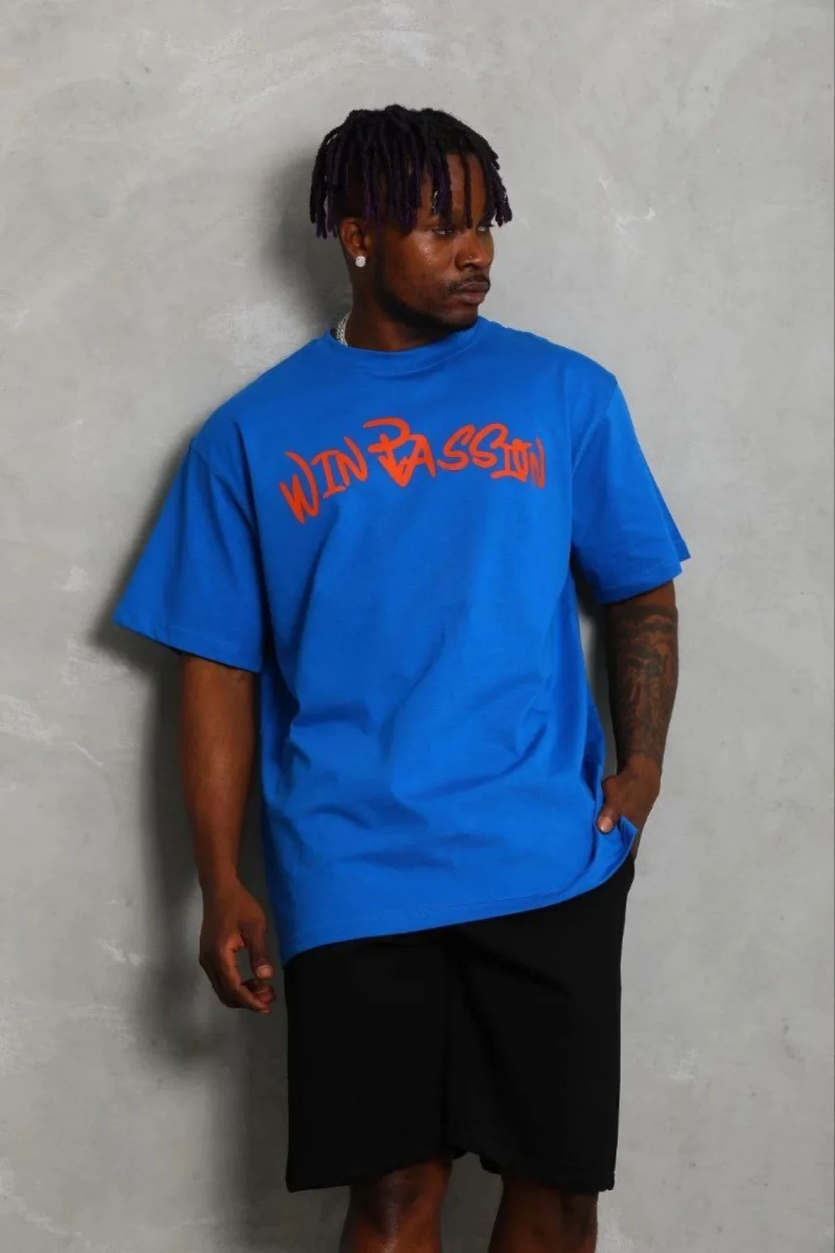 Erkek Baskılı T-Shirt Kısa Kol Bisiklet Yaka Regular Fit Rahat Kalıp Günlük Tişört - Saks Mavisi