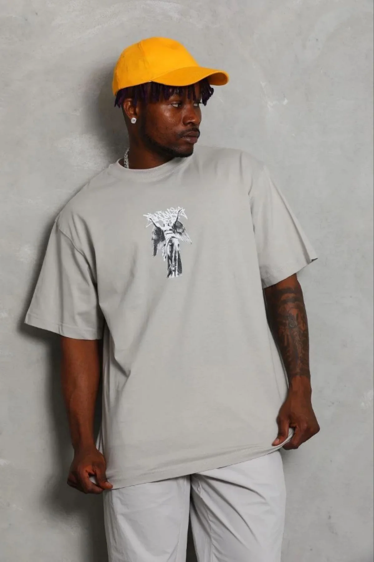 Erkek Baskılı T-Shirt Kısa Kol Bisiklet Yaka Regular Fit Rahat Kalıp Günlük Tişört - Gri