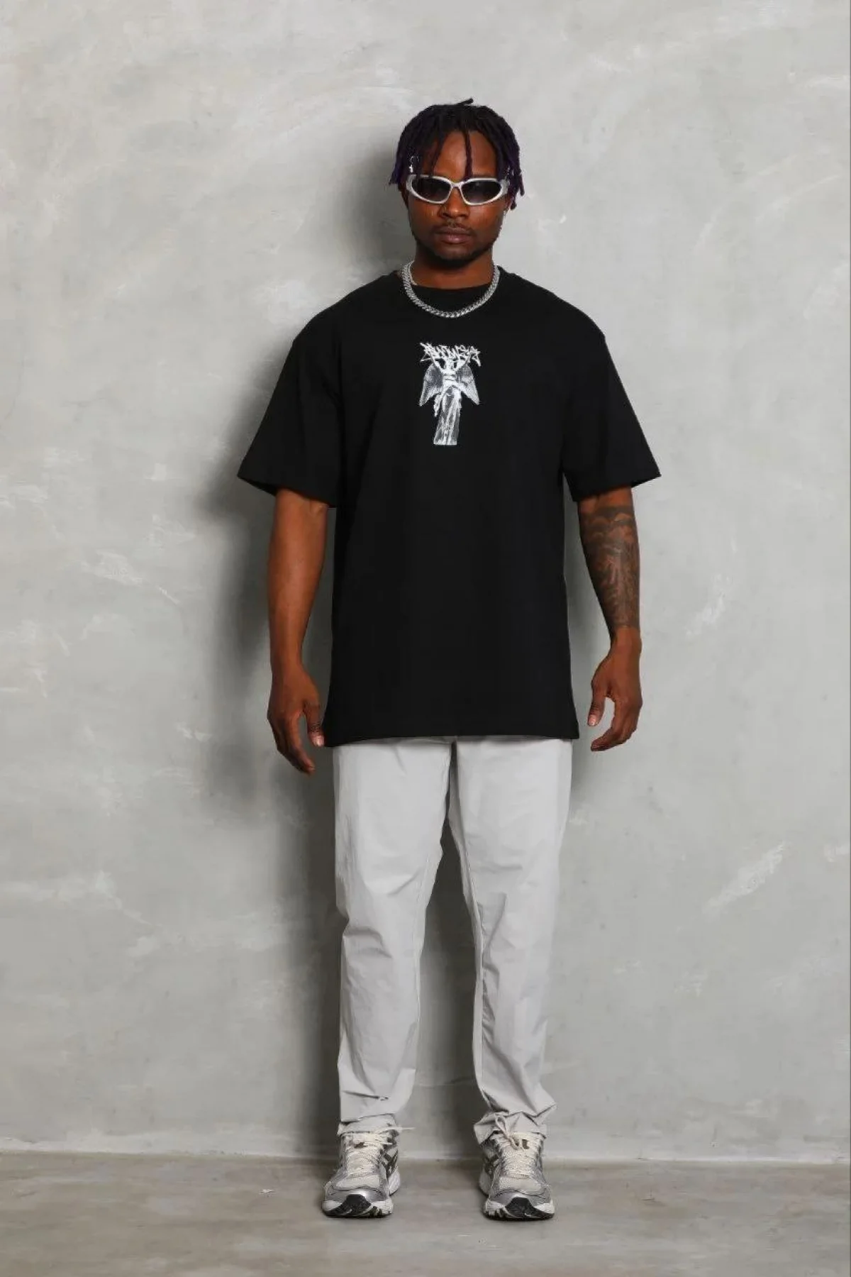 Erkek Baskılı T-Shirt Kısa Kol Bisiklet Yaka Regular Fit Rahat Kalıp Günlük Tişört - Siyah