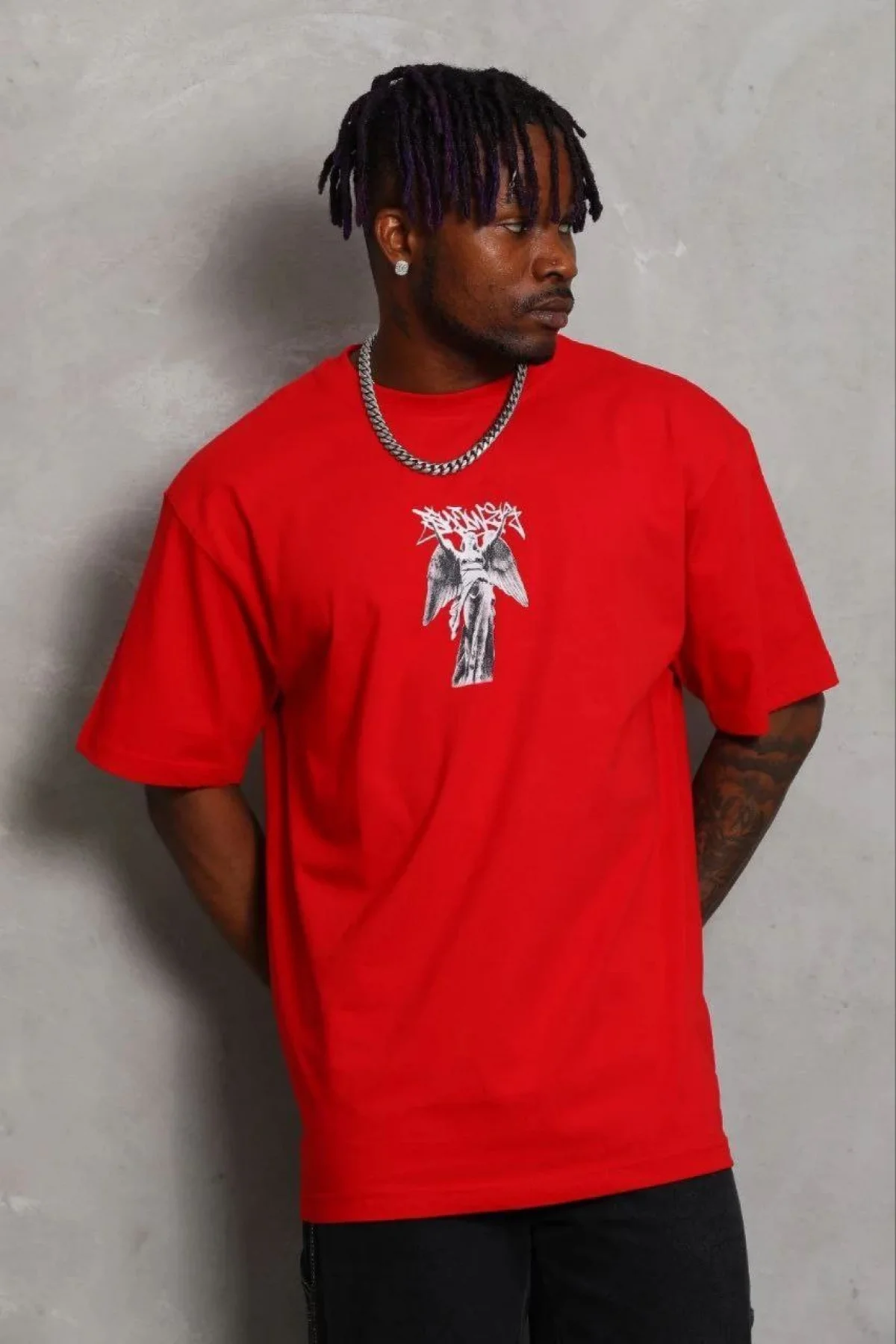 Erkek Baskılı T-Shirt Kısa Kol Bisiklet Yaka Regular Fit Rahat Kalıp Günlük Tişört - Kırmızı