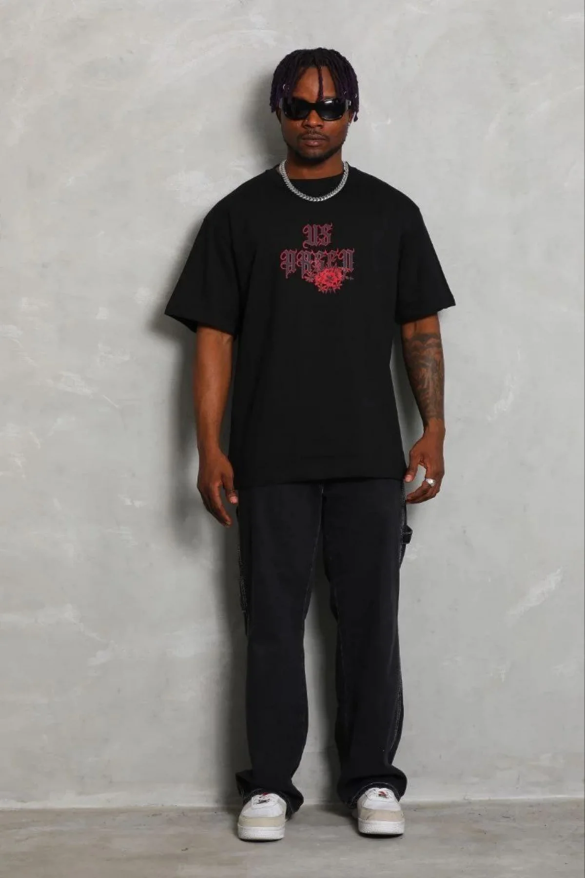 Erkek Baskılı T-Shirt Kısa Kol Bisiklet Yaka Regular Fit Rahat Kalıp Günlük Tişört - Siyah