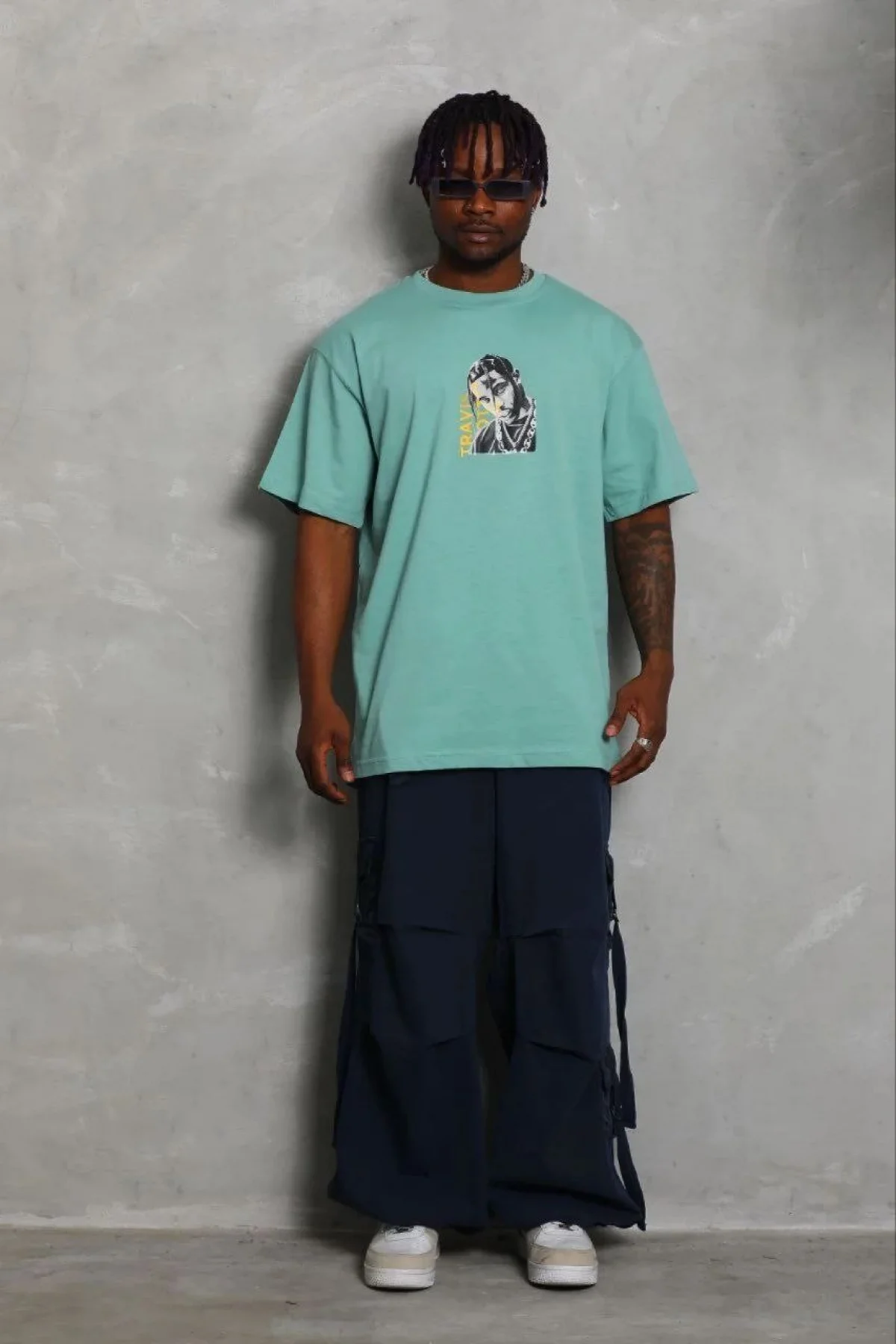 Erkek Baskılı T-Shirt Kısa Kol Bisiklet Yaka Regular Fit Rahat Kalıp Günlük Tişört - Mint Yeşili