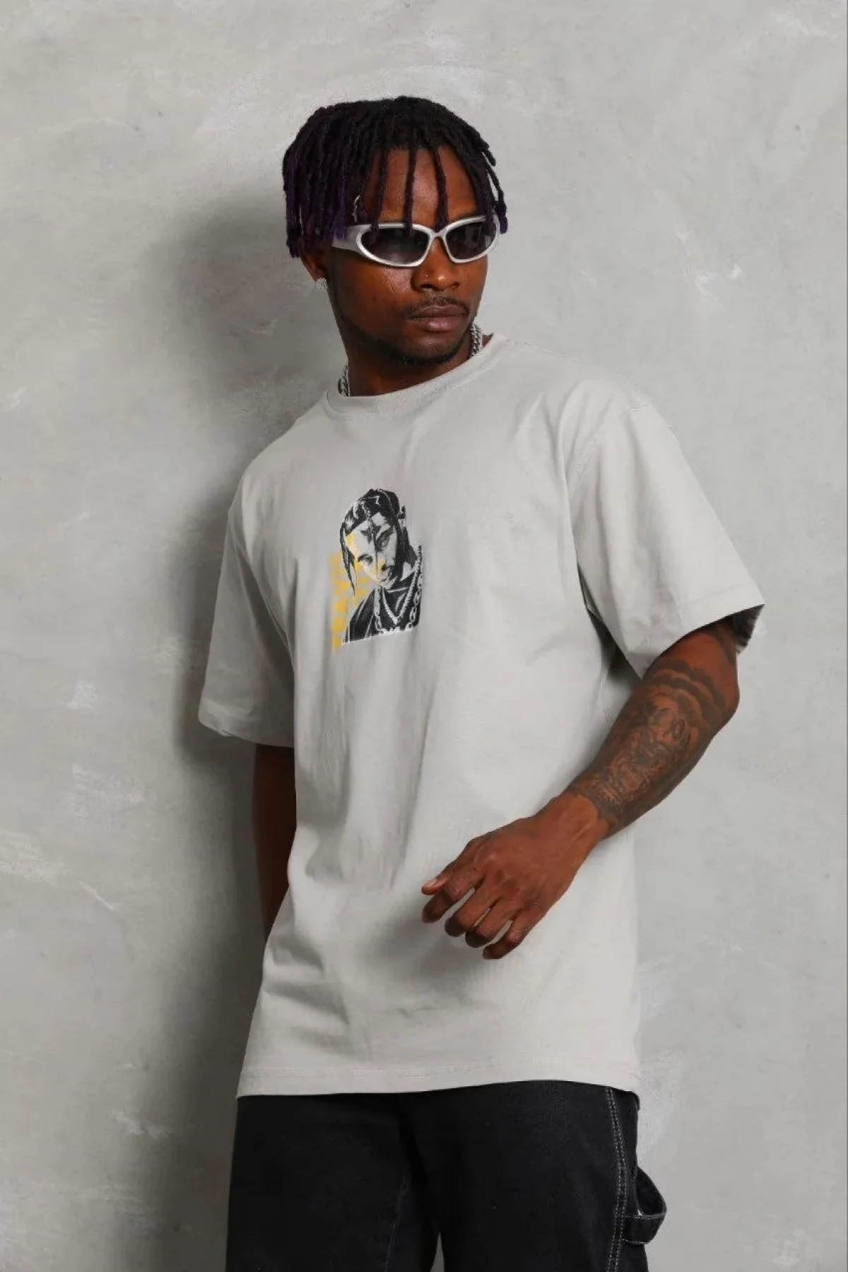 Erkek Baskılı T-Shirt Kısa Kol Bisiklet Yaka Regular Fit Rahat Kalıp Günlük Tişört - Gri