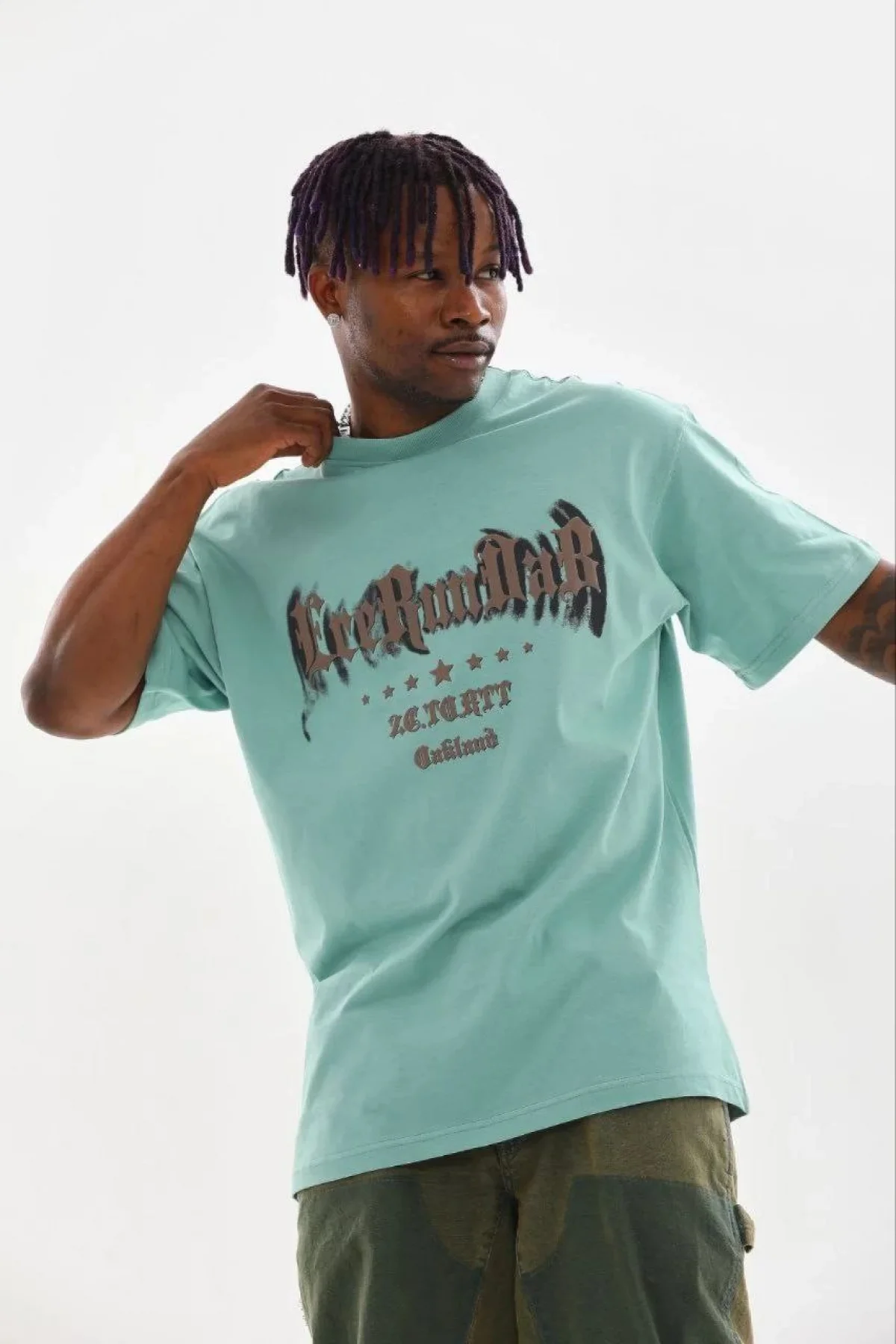 Erkek Baskılı T-Shirt Kısa Kol Bisiklet Yaka Regular Fit Rahat Kalıp Günlük Tişört - Mint Yeşili