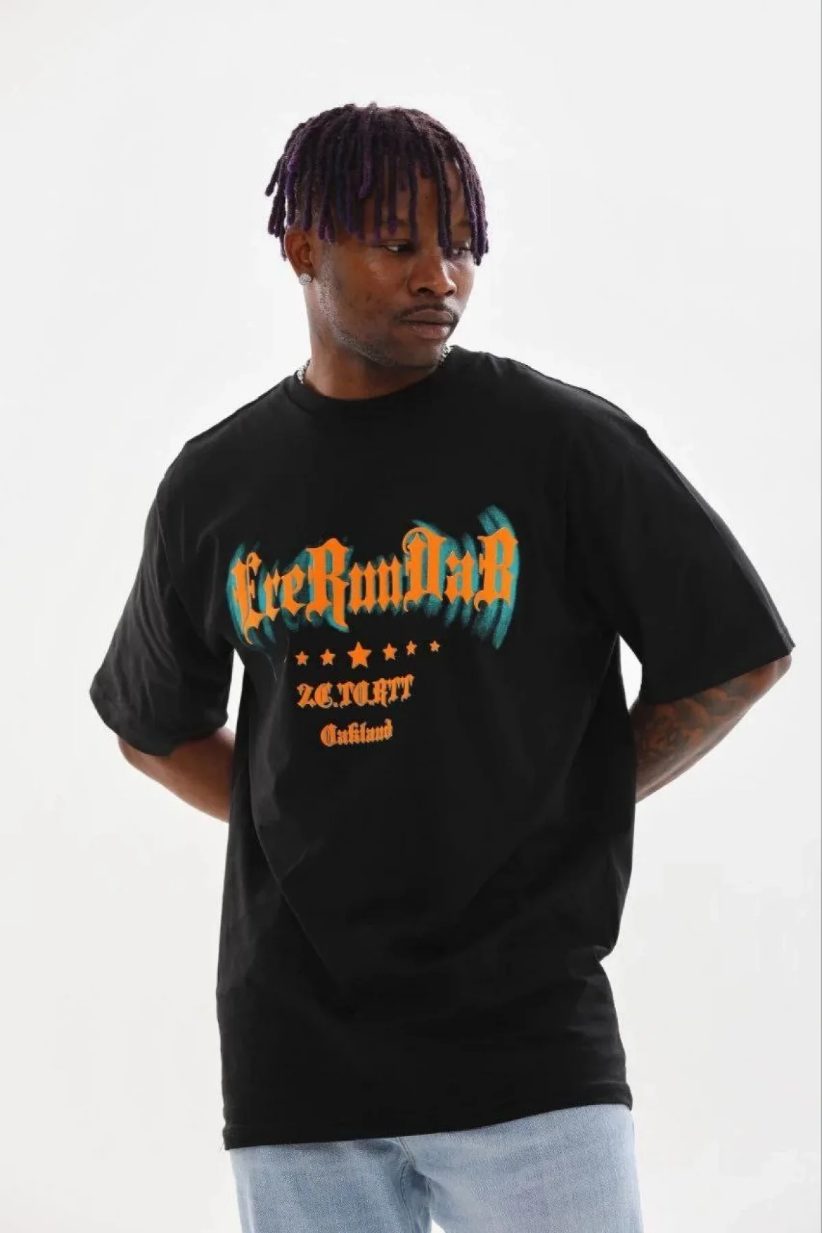 Erkek Baskılı T-Shirt Kısa Kol Bisiklet Yaka Regular Fit Rahat Kalıp Günlük Tişört - Siyah