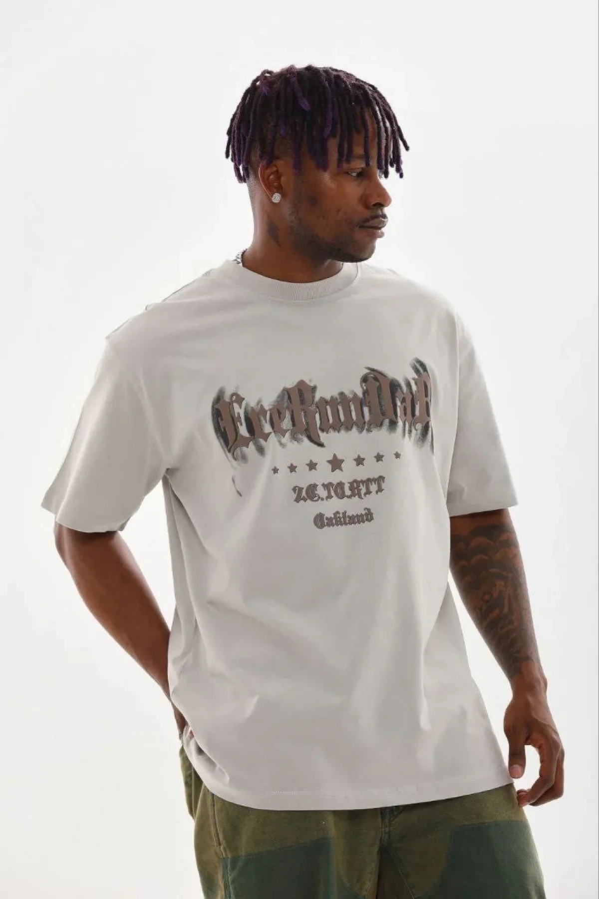 Erkek Baskılı T-Shirt Kısa Kol Bisiklet Yaka Regular Fit Rahat Kalıp Günlük Tişört - Gri