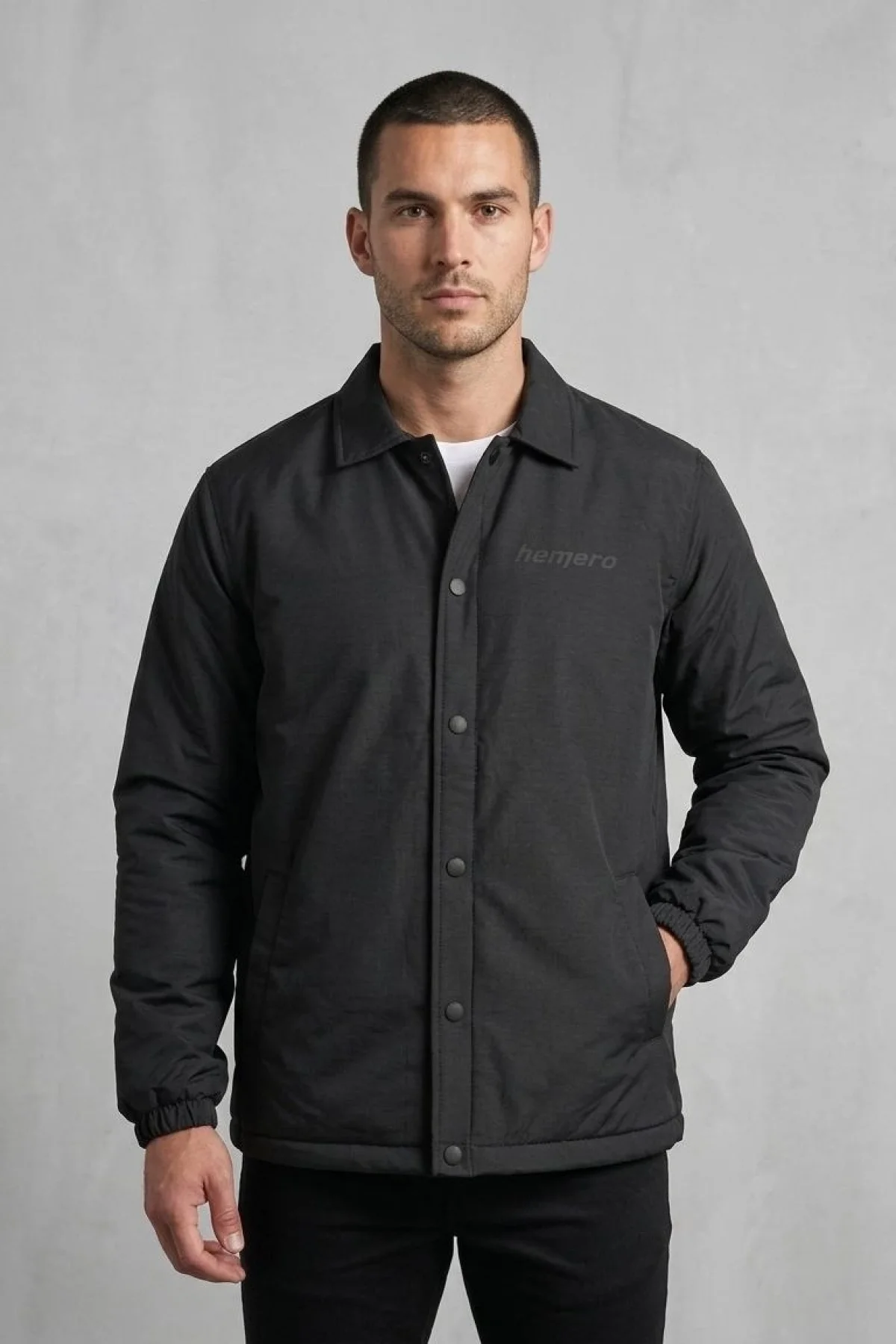 Erkek Yağmur İtici İç Astarlı Çıtçıtlı İç Cepli Dış Cepli Mevsimlik Mont - Siyah