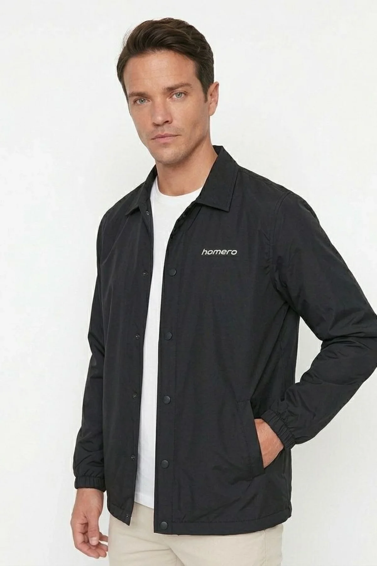 Erkek Yağmur İtici İç Astarlı Çıtçıtlı İç Cepli Dış Cepli Mevsimlik Ceket - Siyah