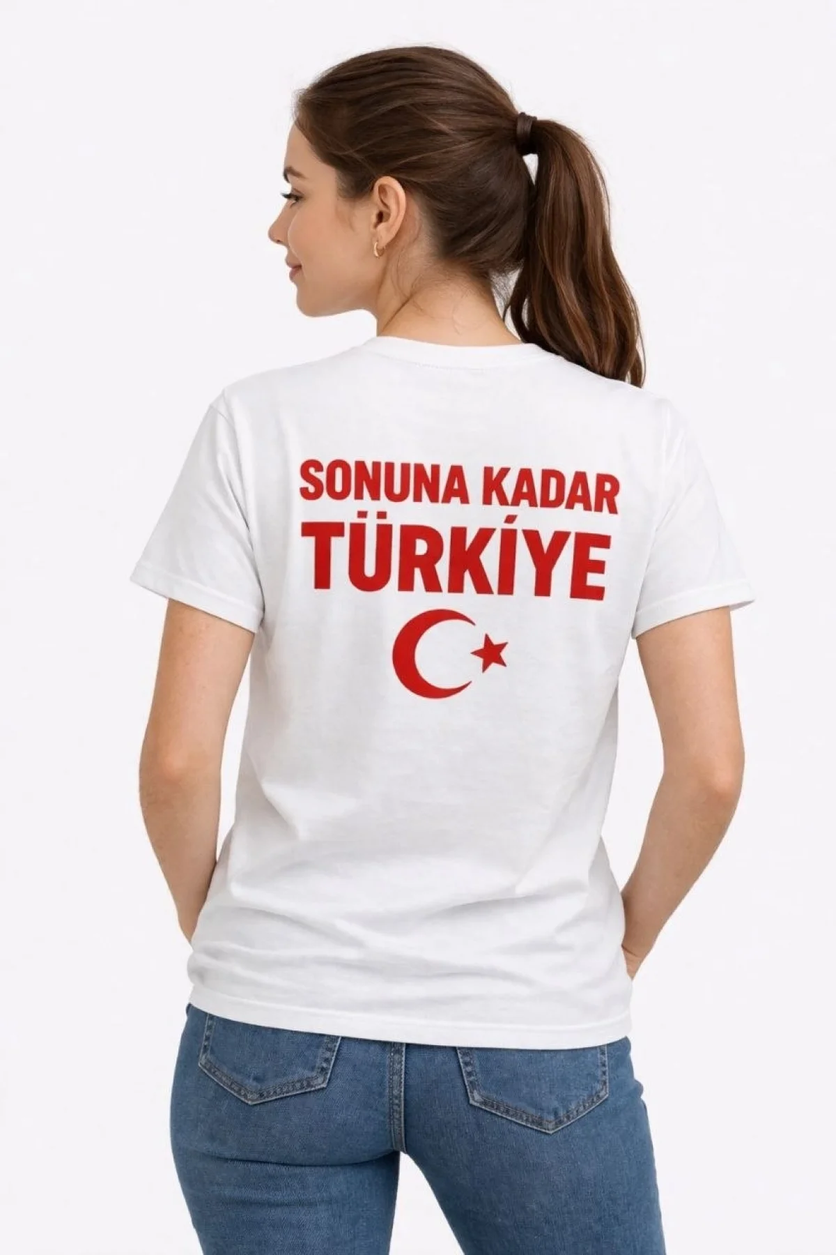 Kadın TÜRKİYE Ay Yıldız Baskılı Taraftar Forma T-Shirt - Beyaz