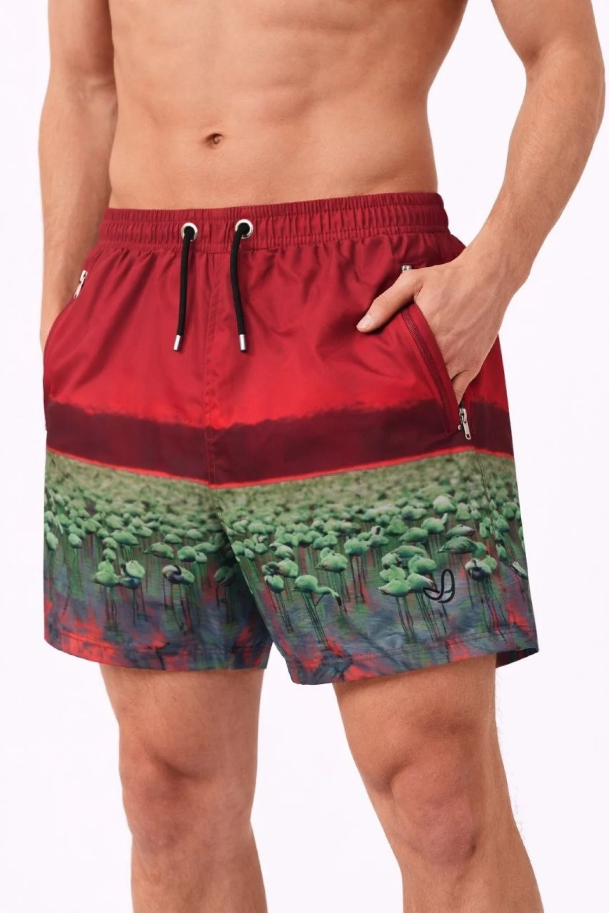 Erkek Deniz Şortu Fermuarlı Cepli File Astarlı Hızlı Kuruyan Premium - Kırmızı