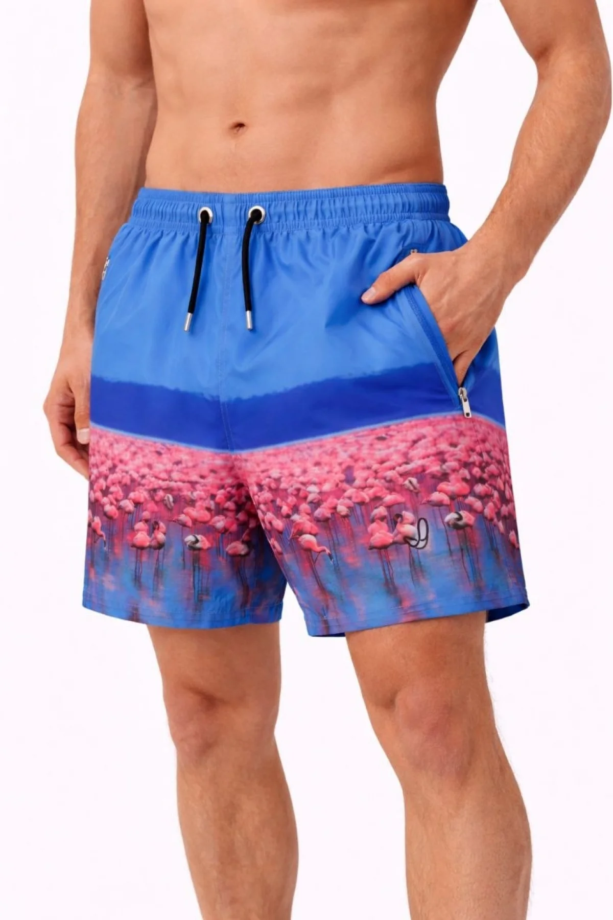 Erkek Deniz Şortu Fermuarlı Cepli File Astarlı Hızlı Kuruyan Premium - Mavi