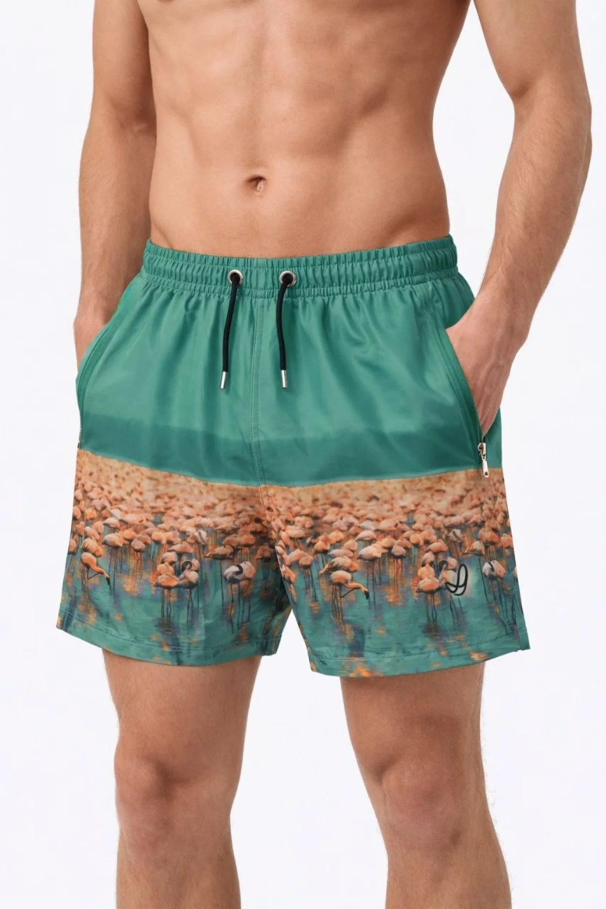Erkek Deniz Şortu Fermuarlı Cepli File Astarlı Hızlı Kuruyan Premium - Su Yeşili