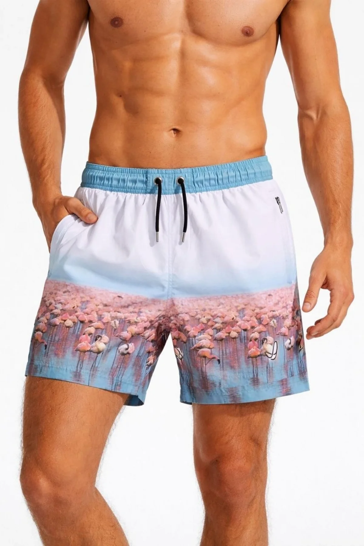 Erkek Deniz Şortu Fermuarlı Cepli File Astarlı Hızlı Kuruyan Premium - Beyaz