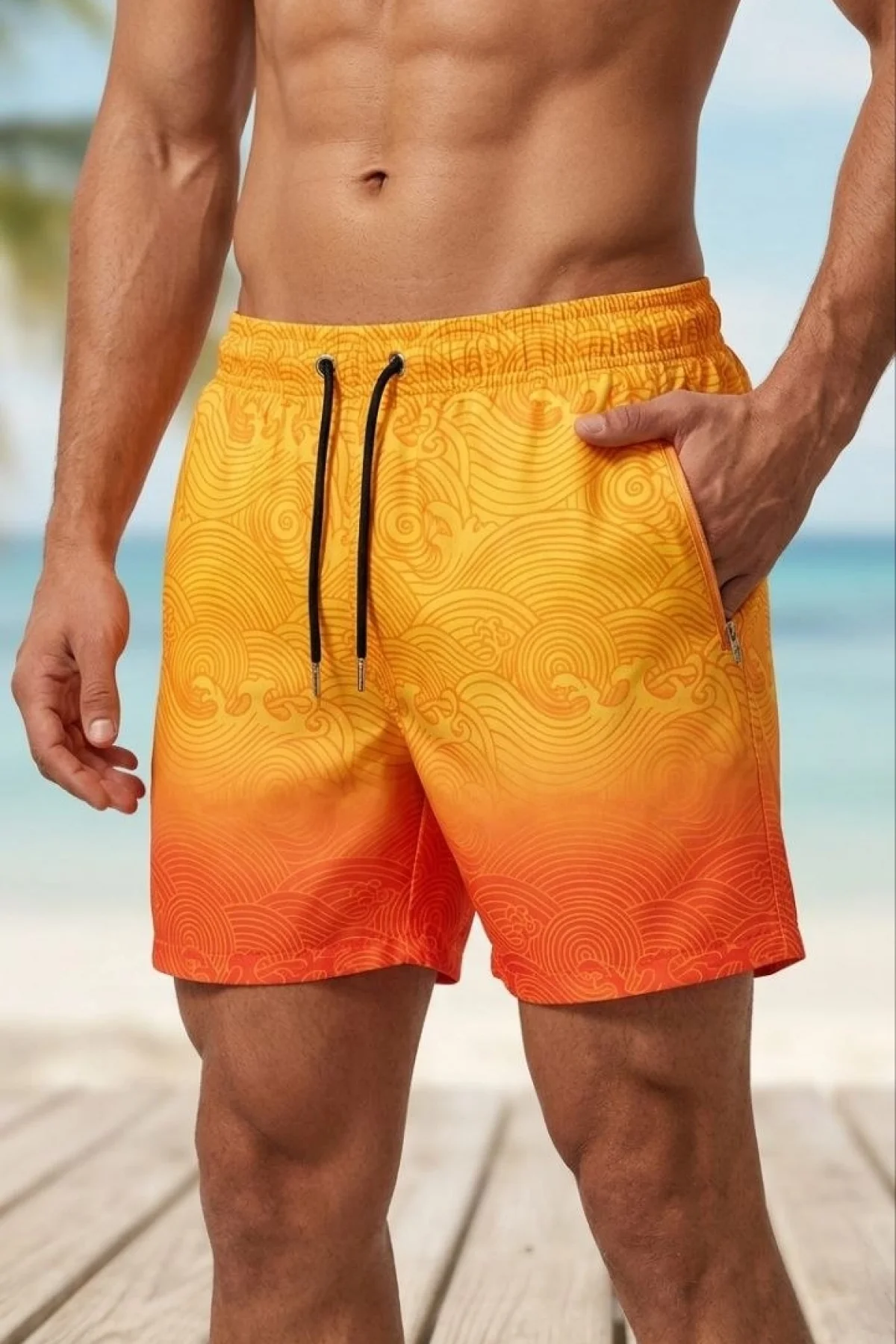 Erkek Deniz Şortu Fermuarlı Cepli File Astarlı Hızlı Kuruyan Premium - Çok Renkli