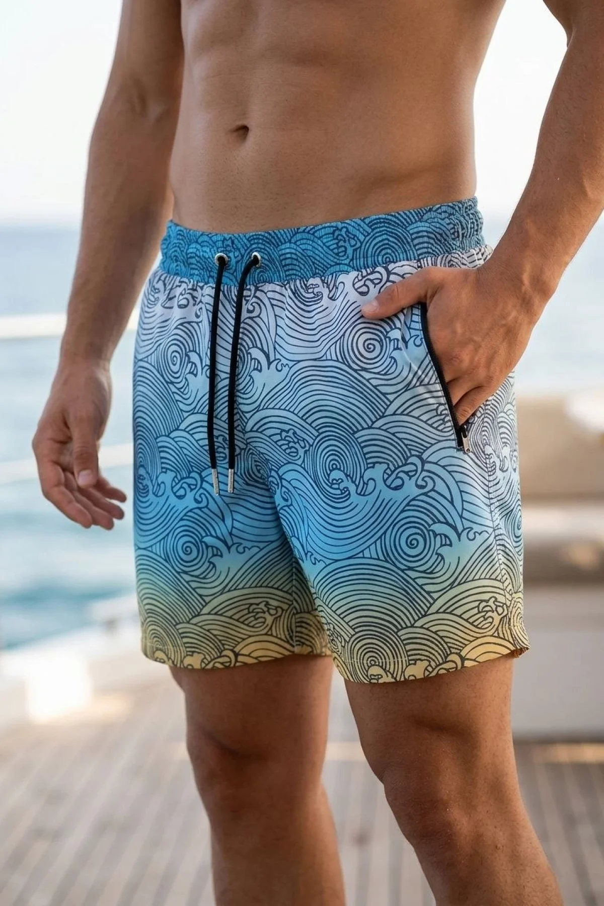 Erkek Deniz Şortu Fermuarlı Cepli File Astarlı Hızlı Kuruyan Premium - Çok Renkli