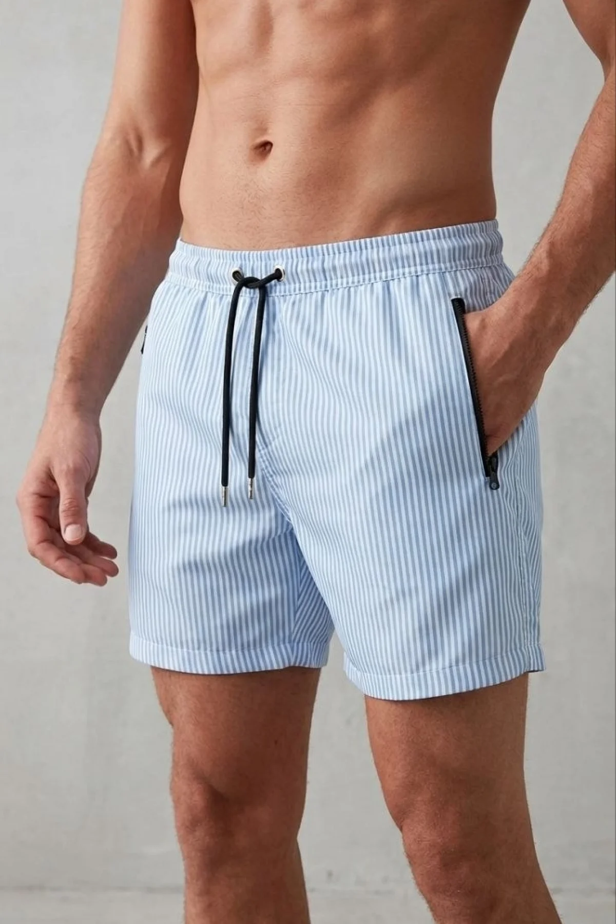 Erkek Deniz Şortu Fermuarlı Cepli File Astarlı Hızlı Kuruyan Premium - Bebek Mavisi