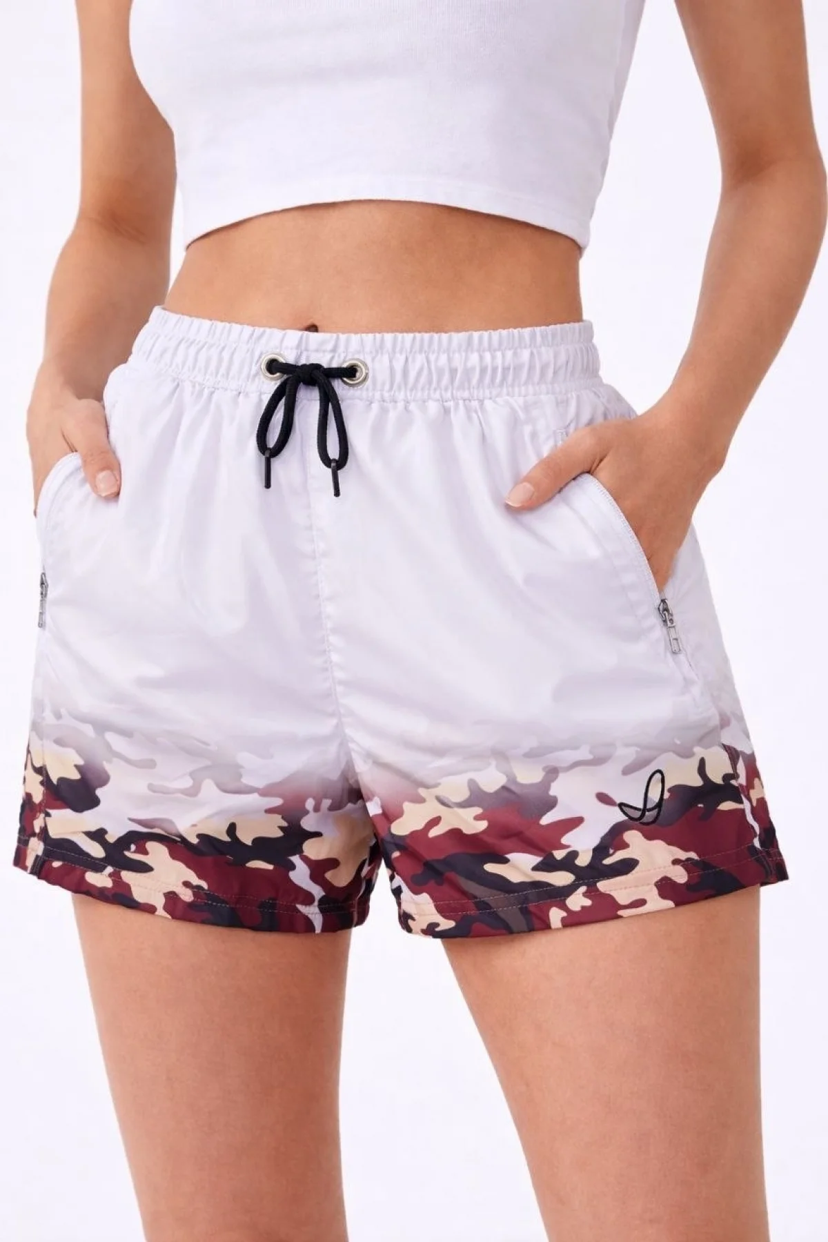 Kadın Deniz Şortu Fermuarlı Cepli File Astarlı Hızlı Kuruyan Premium - Beyaz