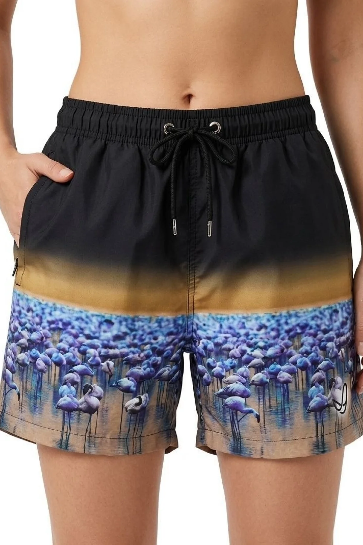 Kadın Deniz Şortu Fermuarlı Cepli File Astarlı Hızlı Kuruyan Premium - Siyah