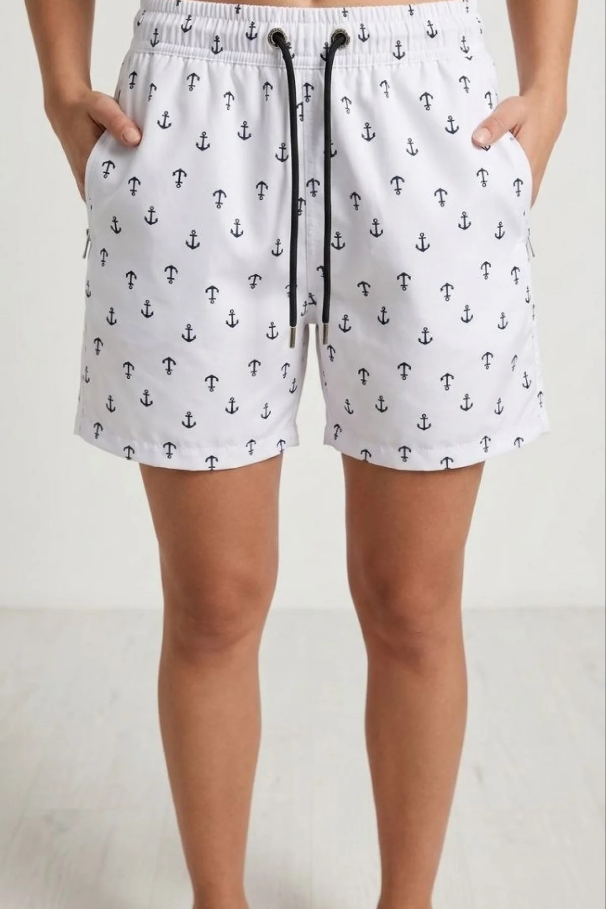 Kadın Deniz Şortu Fermuarlı Cepli File Astarlı Hızlı Kuruyan Premium - Beyaz