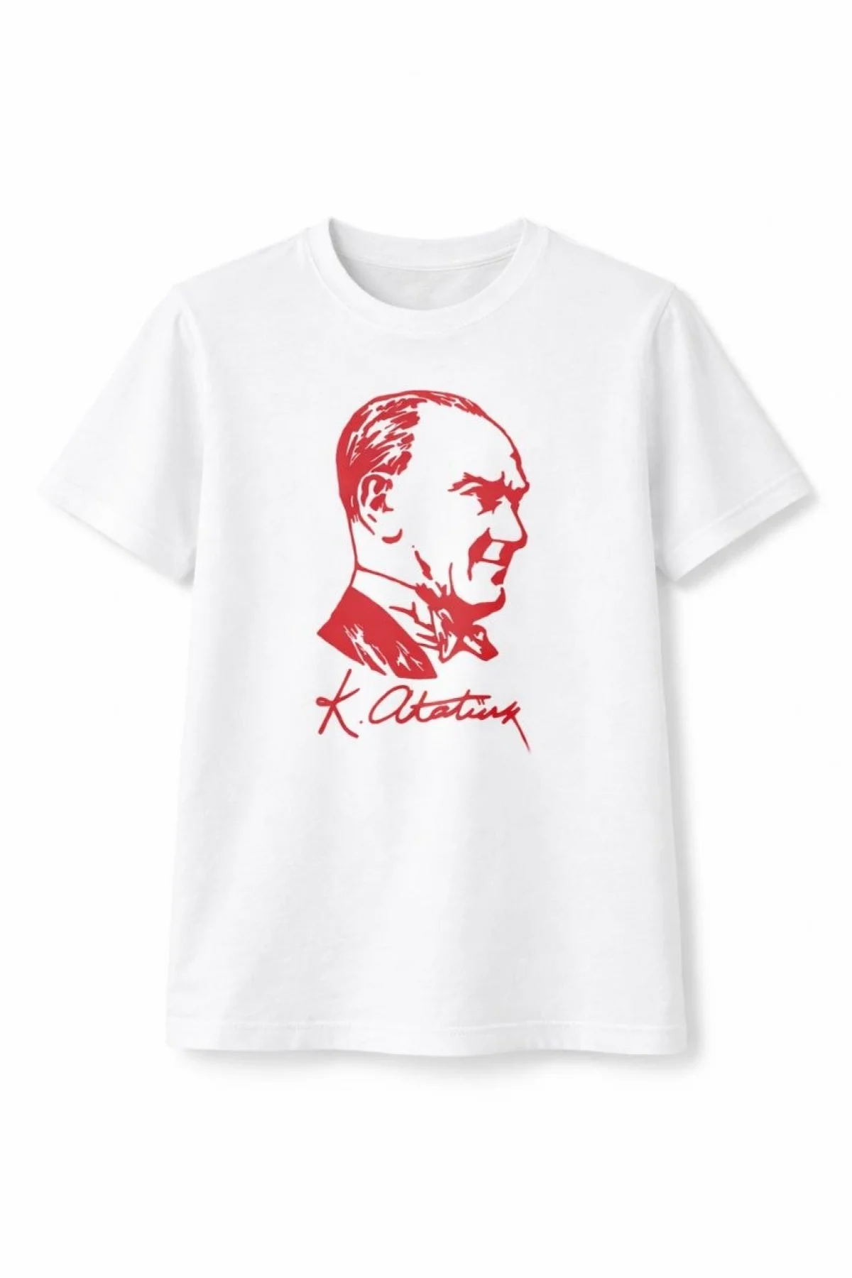 Erkek Çocuk Atatürk Baskılı Tişört Kısa Kollu Bisiklet Yaka T-Shirt - Beyaz