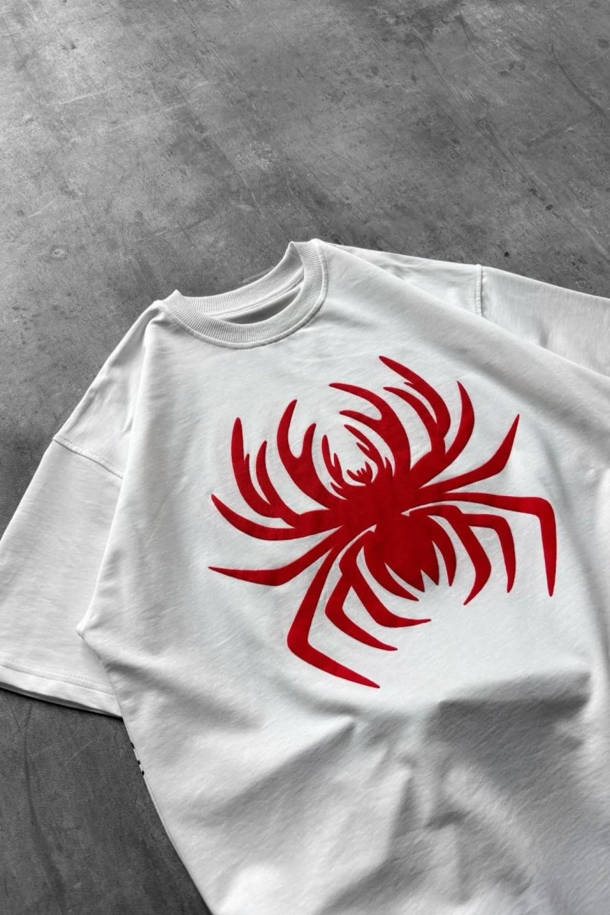 Erkek Örümcek Baskılı Tişört Kısa Kollu Bisiklet Yaka T-Shirt - Beyaz