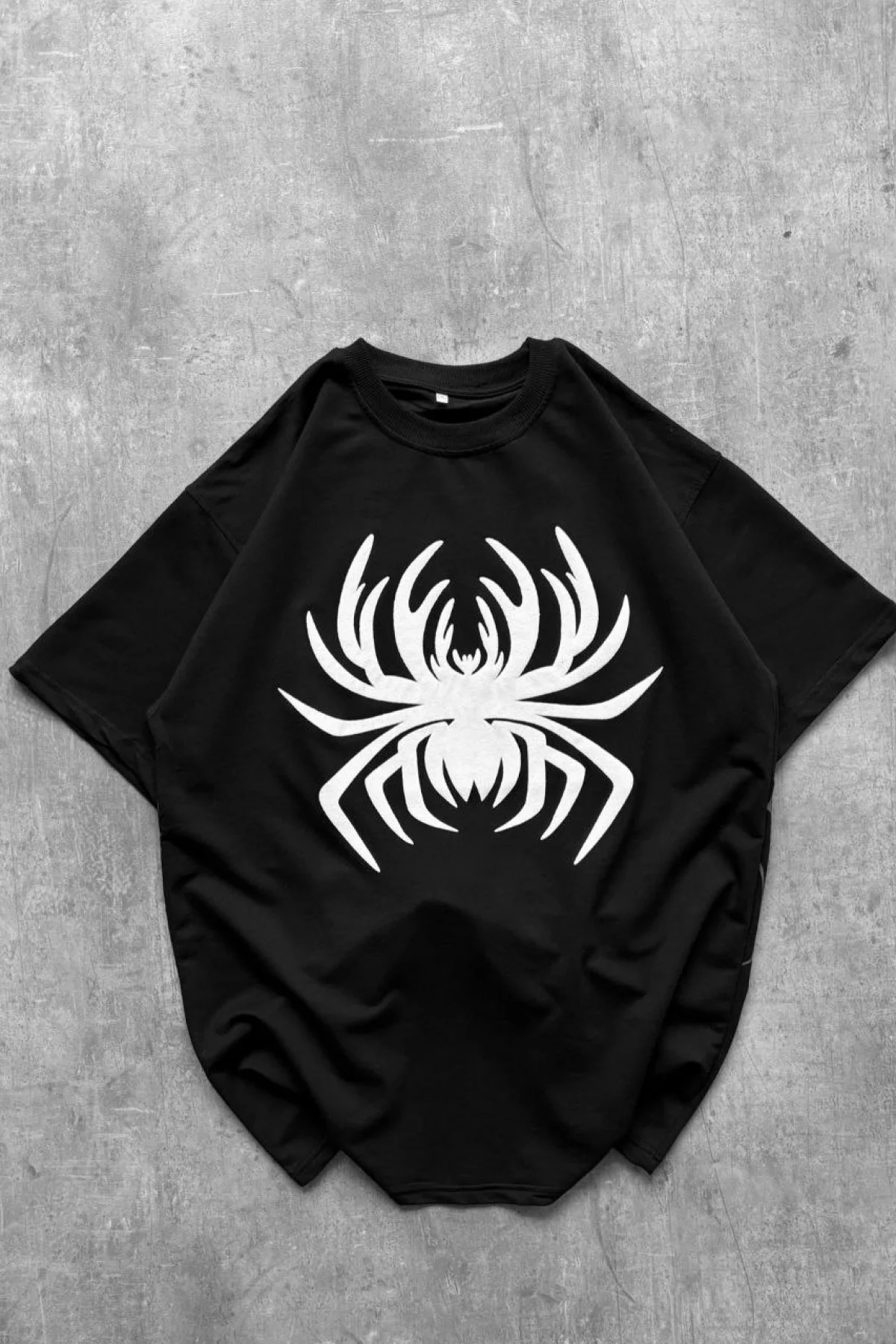 Erkek Örümcek Baskılı Tişört Kısa Kollu Bisiklet Yaka T-Shirt - Siyah