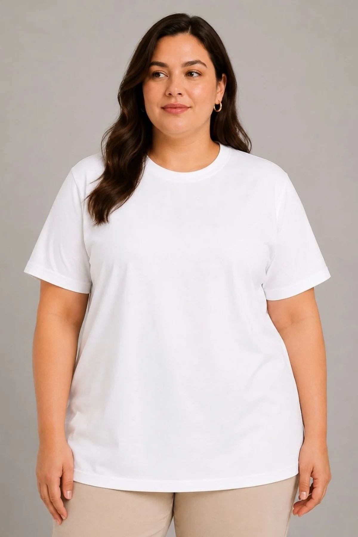 Kadın Battal Big Size Basic Tişört Bisiklet Yaka Rahat Kalıp T-Shirt - Beyaz
