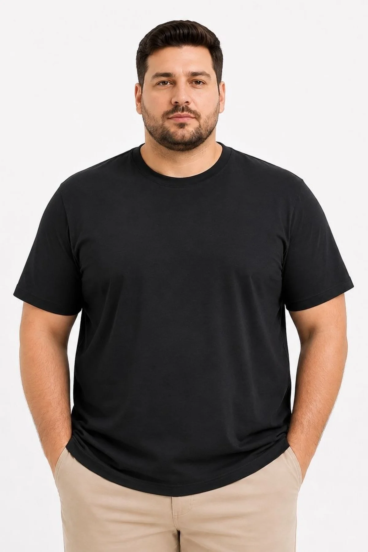 Erkek Battal Big Size Basic Tişört Bisiklet Yaka Rahat Kalıp T-Shirt - Siyah